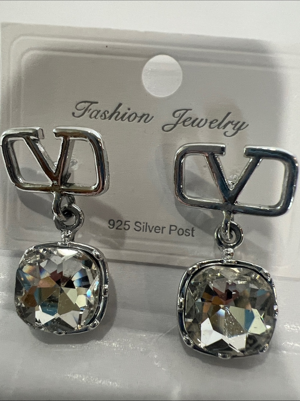 Fashion Jewelry Silver-Tone Clear Crystal Drop Earrings